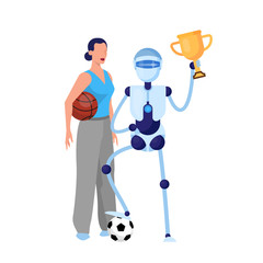 Robot sportsman and woman with ball
