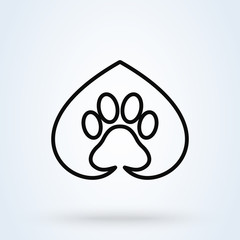 paw, Animal footprint in love symbol. Simple vector modern icon design illustration.
