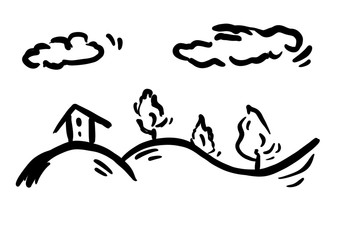 COUNTRYSIDE icon. Farming landscape line icon. wheat fields, cultivated crops. Agriculture pictograms