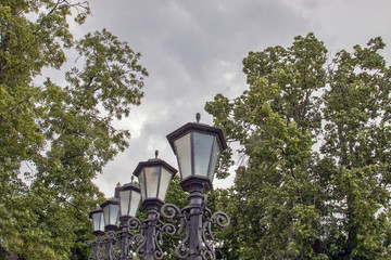 Uglich. The Volga River Embankment. A slender row of beautiful lanterns. Rhythm. Prospect