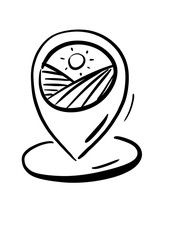 COUNTRYSIDE icon. Farming landscape line icon. wheat fields, cultivated crops. Agriculture pictograms