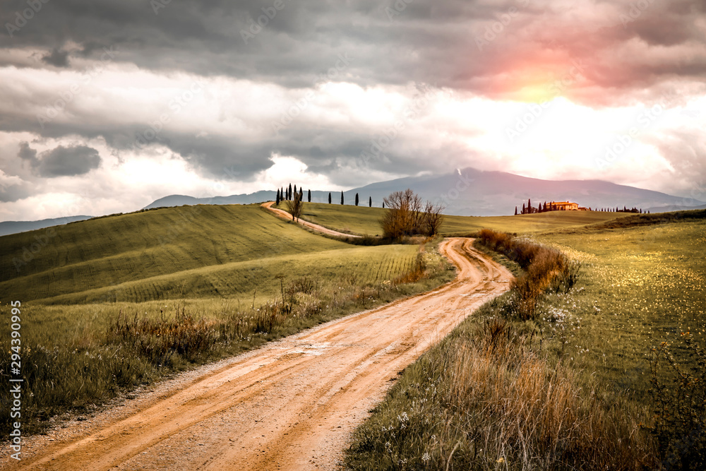 Wall mural Mood fall photo of Tuscany and free space for your decoration 