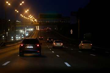 Highway with cars at night. Moscow, Russia.