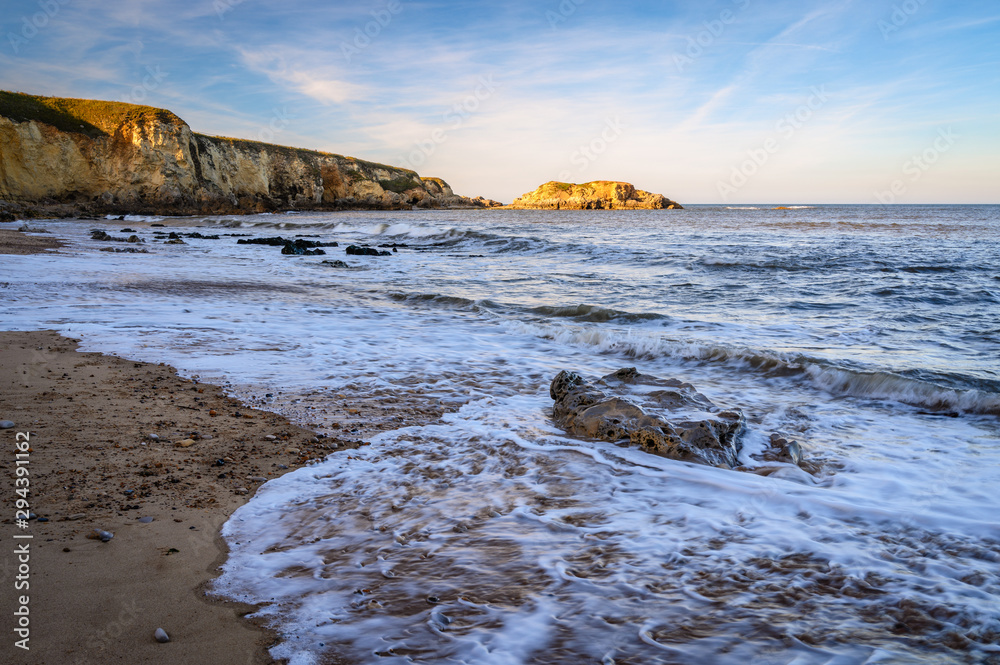 Canvas Prints retreating wave at marsden bay, located near south shields, consisting of a sandy beach enclosed by 