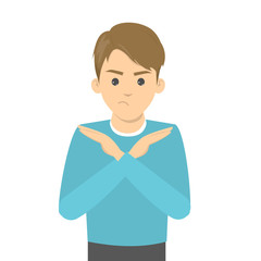 Angry man standing with the crossed arms, no sign