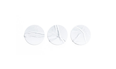 Blank white round adhesive sticker mockup set, isolated