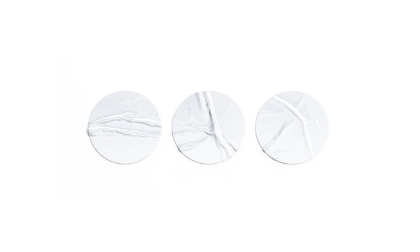 Blank white round adhesive sticker mockup set, isolated
