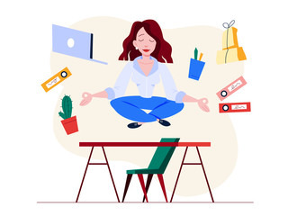 Office worker in yoga pose. Meditation on the work