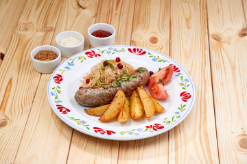 sausage with baked potatoes
