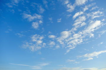 Naklejka na ściany i meble sky clouds, blue fluffy clean, clear Cloudscape beautiful white, bright weather light summer