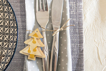 detail of covers on christmas table