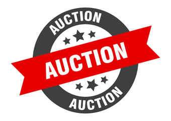 auction sign. auction black-red round ribbon sticker