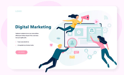 Digital marketing concept banner. Social network, media