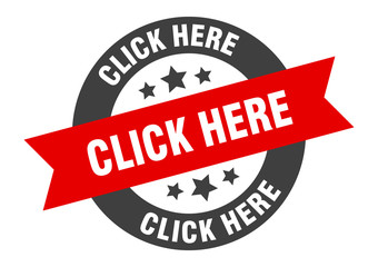 click here sign. click here black-red round ribbon sticker