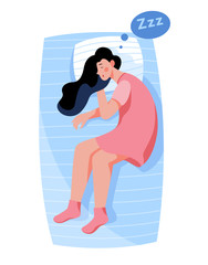 Woman sleep. Person rest in the bed on the pillow