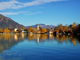 Fototapeta na wymiar View Of Strobl am Wolfgangsee, Salzkammergut, Austria, Europe