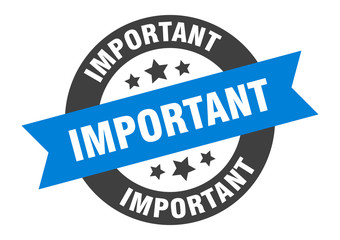 important sign. important blue-black round ribbon sticker