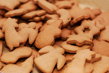 Fresh baked homemade Chritstmas gingerbread cookie. Selective focus