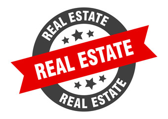 real estate sign. real estate black-red round ribbon sticker