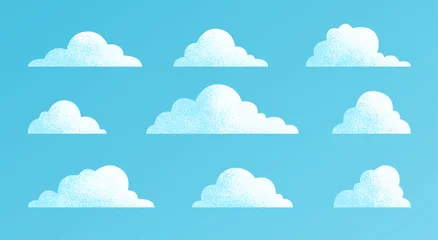 Foto op Canvas Clouds set isolated on a blue background. Simple cute cartoon design. Modern icon or logo collection. Realistic elements. Flat style vector illustration. © Ihor