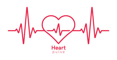 Heart pulse. Heartbeat line, cardiogram. Red and white colors. Beautiful healthcare, medical background. Modern simple design. Icon. sign or logo. Flat style vector illustration.