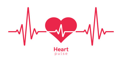 Heart pulse. Heartbeat line, cardiogram. Red and white colors. Beautiful healthcare, medical background. Modern simple design. Icon. sign or logo. Flat style vector illustration.