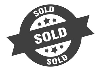 sold sign. sold black round ribbon sticker