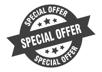 special offer sign. special offer black round ribbon sticker