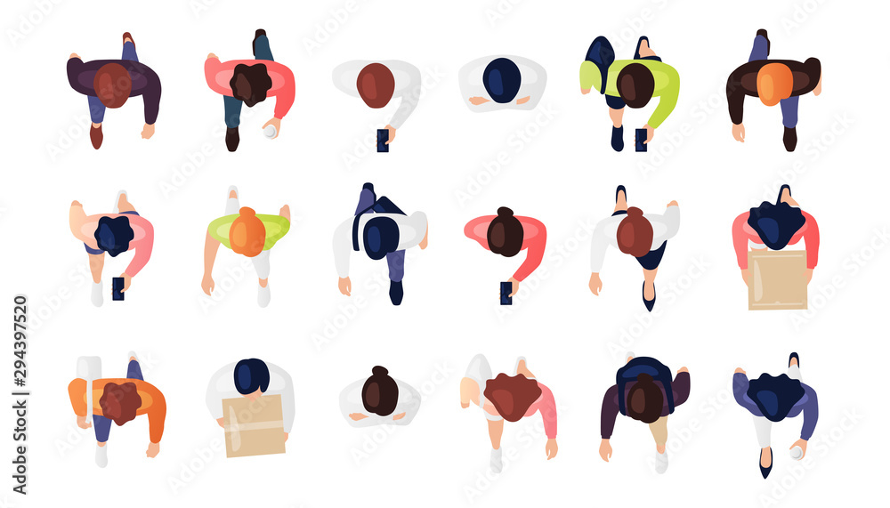 Wall mural top view of people set isolated on a white background. men and women. view from above. male and fema - Wall murals