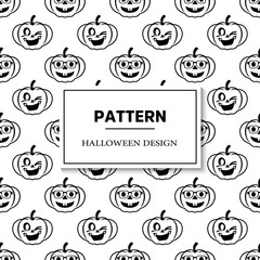 Seamless halloween pattern with ghost, pumpkins, bat and broom. Black and white