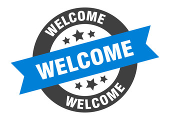 Fototapeta premium welcome sign. welcome blue-black round ribbon sticker