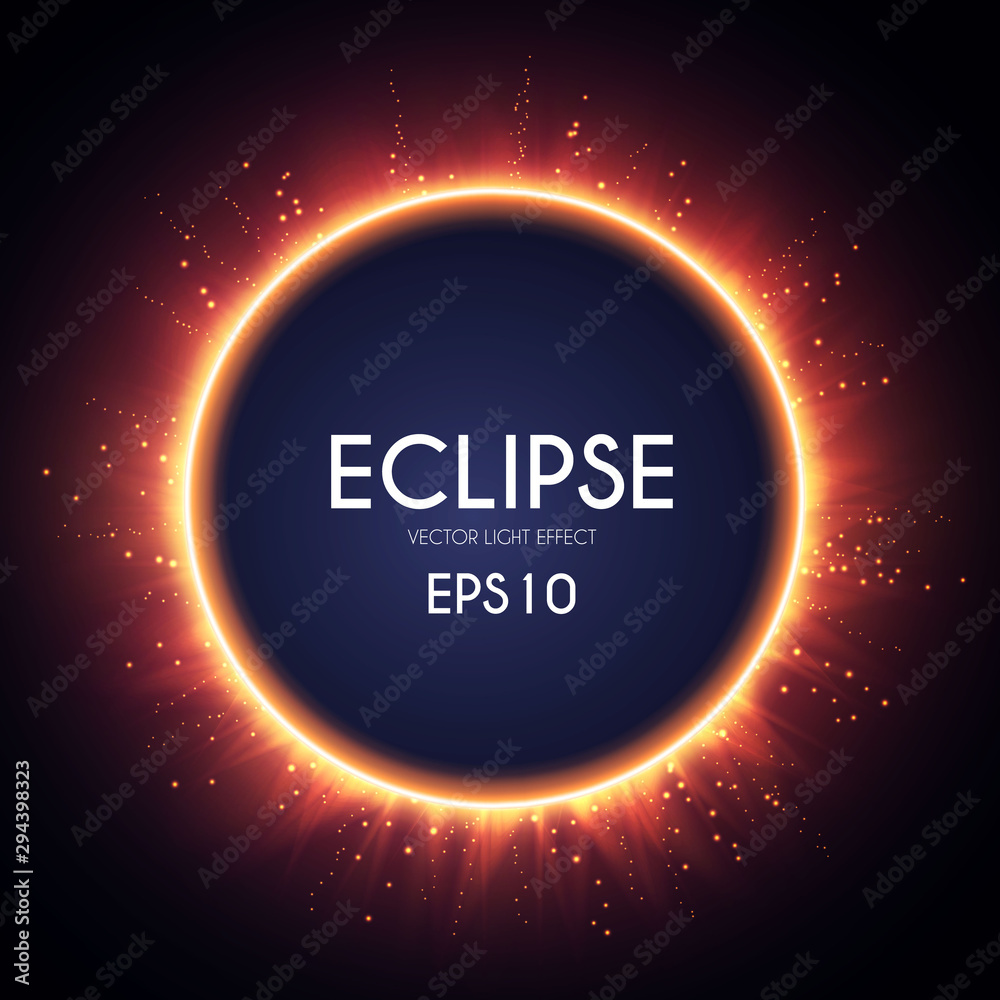 Canvas Prints sun eclipse. fire light effect. shining circle banner.