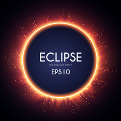 Sun eclipse. Fire light effect. Shining circle banner.