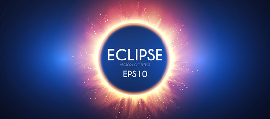 Sun eclipse. Fire light effect. Shining circle banner.