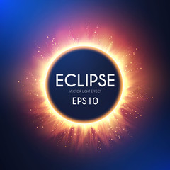 Sun eclipse. Fire light effect. Shining circle banner.