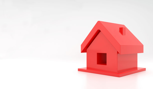 Red home Icon on a white isolated background. 3D rendering.