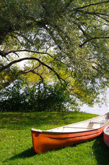 three canoes at water's edge