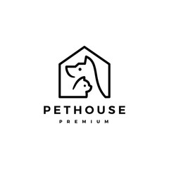 dog cat pet house home logo vector icon illustration