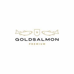 salmon fish coat of arms logo vector icon illustration