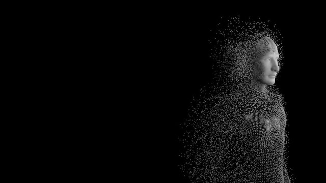 Moving human body on black background
