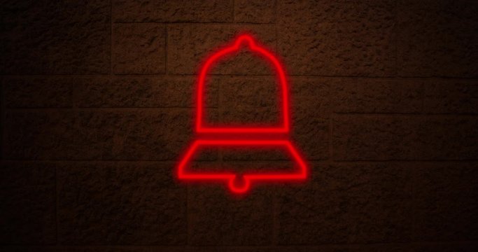 Bell neon sign on brick wall 4k