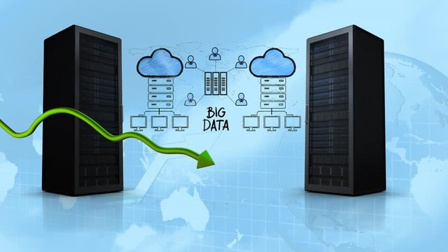 Green arrow and computer servers