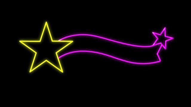 Shooting star neon sign on black background