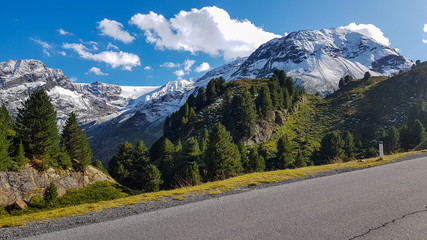 A view from road at first snow in Tirol Alps in September