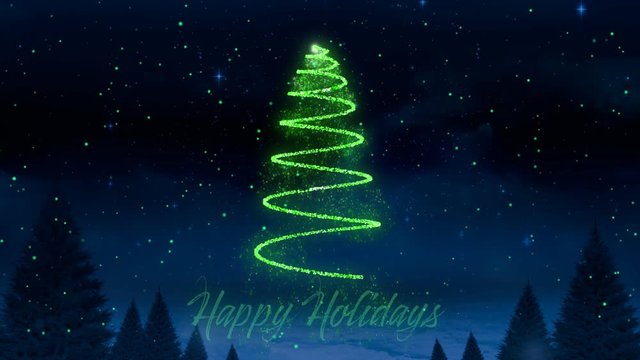 Happy Holidays and Christmas tree in green