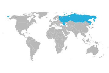 Fototapeta na wymiar World map Russia highlighted with blue mark vector