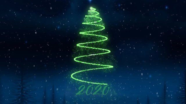 2020 and Christmas tree in green