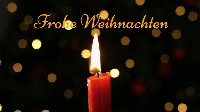 Frohe Weihnachten written lit candle