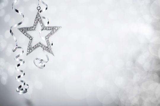 Silver Christmas Star And Ribbon