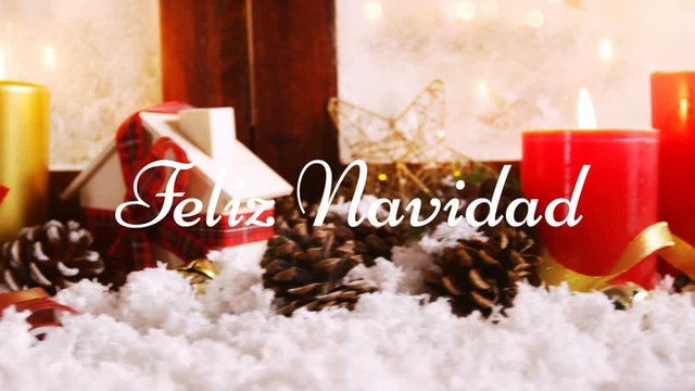 Feliz Navidad written over Christmas decorations